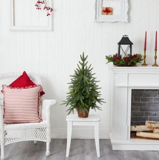 Shop The Holiday Aisle Nearly Natural 2.5' Green Fir Artificial Christmas Tree With 50 Lights & White Lights