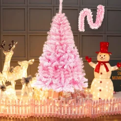 Cheap The Holiday Aisle 2Pcs Artificial Christmas Set With 5Ft Pink Christmas Tree & 6Ft Garland, Led Lights, Indoor/Outdoor