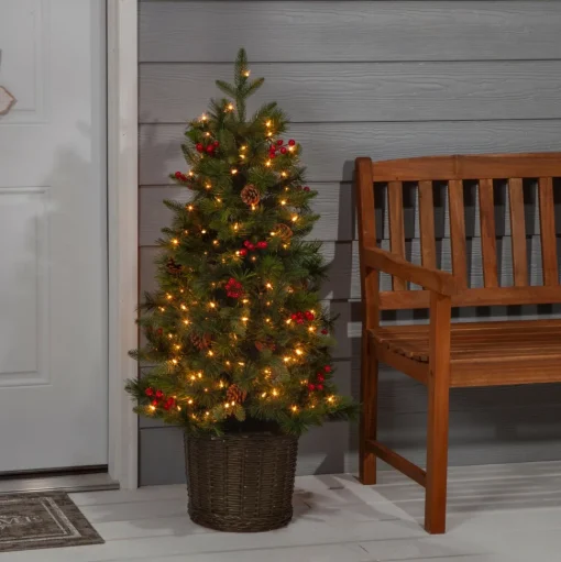 New The Holiday Aisle Potted Natural Cut Riverton 4' H Green Pine Christmas Tree With 150 Lights