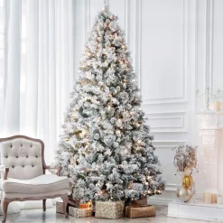 Best Sale AMERZEST Realistic Fir Flocked Christmas Tree With 550 Led Lights