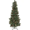 Online The Holiday Aisle Slender Green Fir Christmas Tree With Incandescent Lights And Pinecones