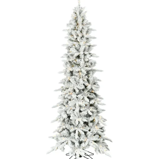 Clearance The Holiday Aisle Slim Flocked Christmas Tree With Metal Base, Mountain Pine Snowy Artificial Tree