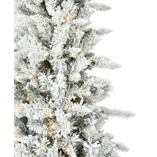 Clearance The Holiday Aisle Slim Flocked Christmas Tree With Metal Base, Mountain Pine Snowy Artificial Tree