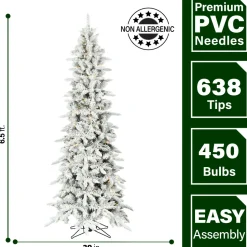 Clearance The Holiday Aisle Slim Flocked Christmas Tree With Metal Base, Mountain Pine Snowy Artificial Tree
