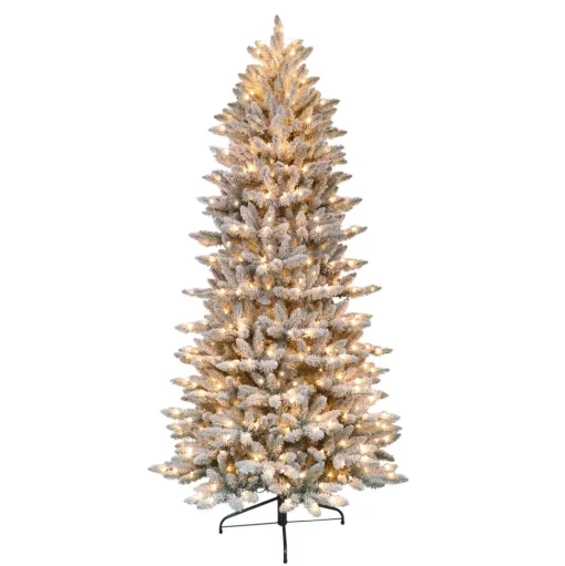 Outlet The Holiday Aisle Slim Flocked Fraser 9' Green/White Fir Artificial Christmas Tree With 800 Clear/White Lights