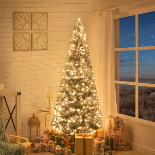 Cheap The Holiday Aisle Slim Frosted Pre-Lit Artificial Christmas Tree With Stand, Snow Flocked Warm Lighted Christmas Tree