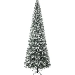 Cheap The Holiday Aisle Slim Frosted Pre-Lit Artificial Christmas Tree With Stand, Snow Flocked Warm Lighted Christmas Tree