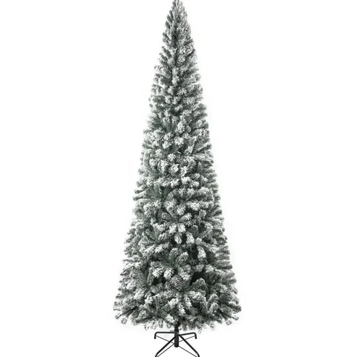Cheap The Holiday Aisle Slim Frosted Pre-Lit Artificial Christmas Tree With Stand, Snow Flocked Warm Lighted Christmas Tree