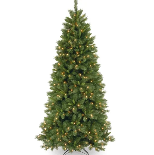 New The Holiday Aisle Slim Hinged 7.5' Green Pine Artificial Christmas Tree With 450 Colored & Clear Lights