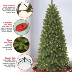 New The Holiday Aisle Slim Hinged 7.5' Green Pine Artificial Christmas Tree With 450 Colored & Clear Lights