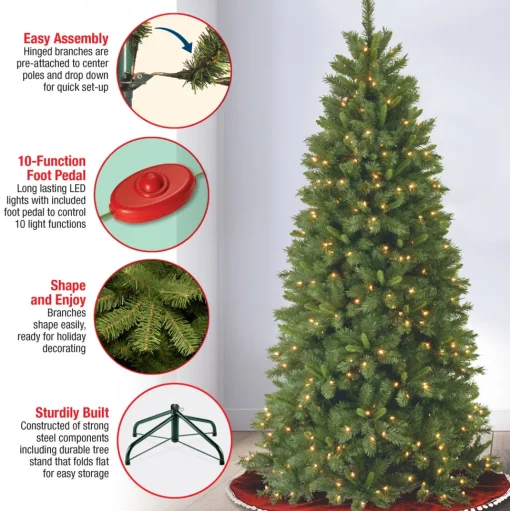 New The Holiday Aisle Slim Hinged 7.5' Green Pine Artificial Christmas Tree With 450 Colored & Clear Lights