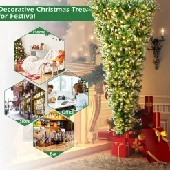 Outlet The Holiday Aisle Snowy 7.5 ' H Upside Down Green Realistic Artificial Pine Christmas Tree With 400 Led Lights