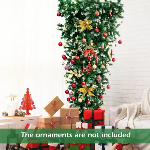 Outlet The Holiday Aisle Snowy 7.5 ' H Upside Down Green Realistic Artificial Pine Christmas Tree With 400 Led Lights