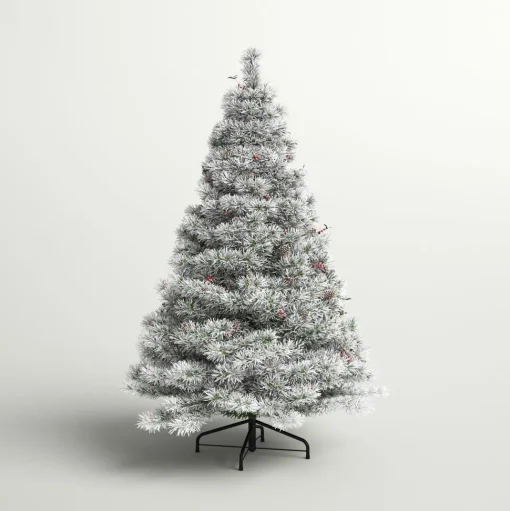Cheap Three Posts Snowy 7.5' Frosted Green Pine Artificial Christmas Tree With 700 Clear/White Lights