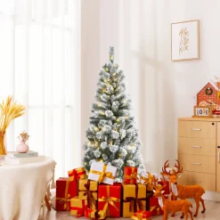 Online The Holiday Aisle ® 5Ft Pre-Lit Snow Flocked Christmas Pine Tree, Hinged Artificial Xmas Tree W/ 140 Remote-Controlled Multi-Color Led Lights