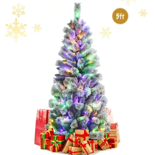 Online The Holiday Aisle ® 5Ft Pre-Lit Snow Flocked Christmas Pine Tree, Hinged Artificial Xmas Tree W/ 140 Remote-Controlled Multi-Color Led Lights