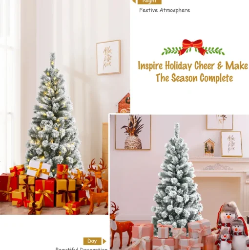 Online The Holiday Aisle ® 5Ft Pre-Lit Snow Flocked Christmas Pine Tree, Hinged Artificial Xmas Tree W/ 140 Remote-Controlled Multi-Color Led Lights