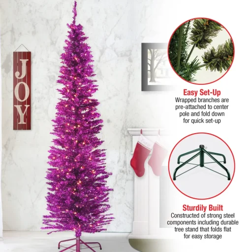 Best Sale The Holiday Aisle Tinsel Trees Lighted Artificial Pine Christmas Tree