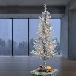 Hot Hashtag Home Tinsel Trees Silver Pine Artificial Christmas Tree With Clear Lights