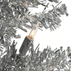 Hot Hashtag Home Tinsel Trees Silver Pine Artificial Christmas Tree With Clear Lights