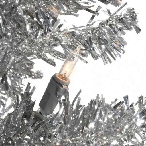 Hot Hashtag Home Tinsel Trees Silver Pine Artificial Christmas Tree With Clear Lights