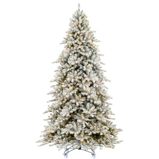 Discount Vickerman 10' X 67" Flocked Bavarian Pine Artificial Pre-Lit Tree, Dura-Lit® Warm White Mini Lights.