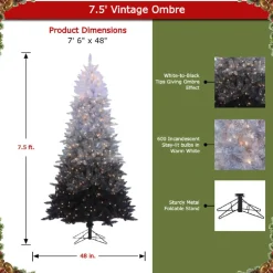 Best Sale The Holiday Aisle Vintage Prelit Ombre 7.5' Black/Gray Spruce Artificial Christmas Tree