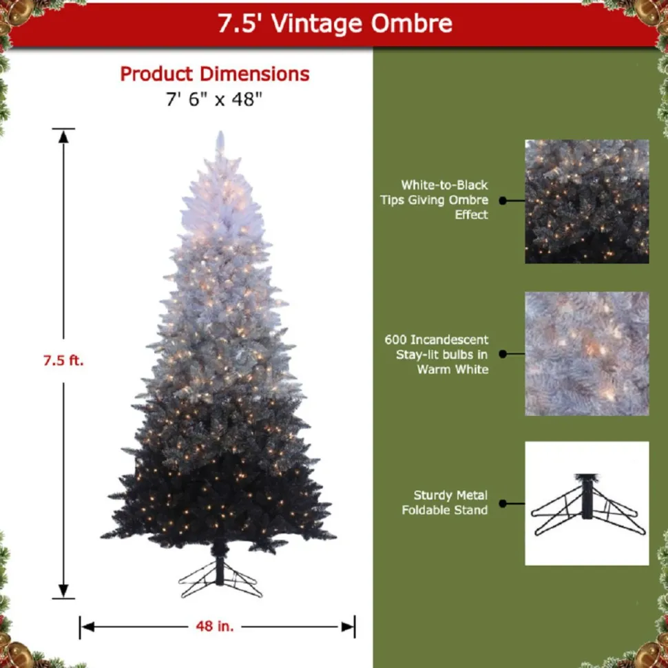 Best Sale The Holiday Aisle Vintage Prelit Ombre 7.5' Black/Gray Spruce Artificial Christmas Tree