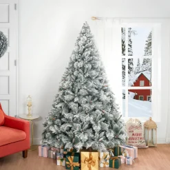 Cheap The Holiday Aisle White Hinged Pre-Lit Artificial Christmas Tree, Warm Lighted Pin Fir Christmas Tree With Metal Stand